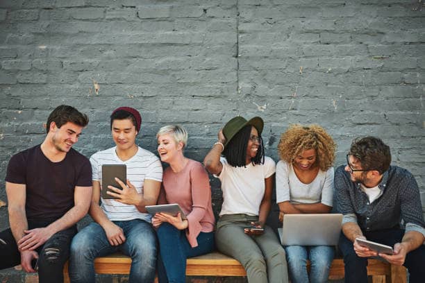 Group sitting on a bench